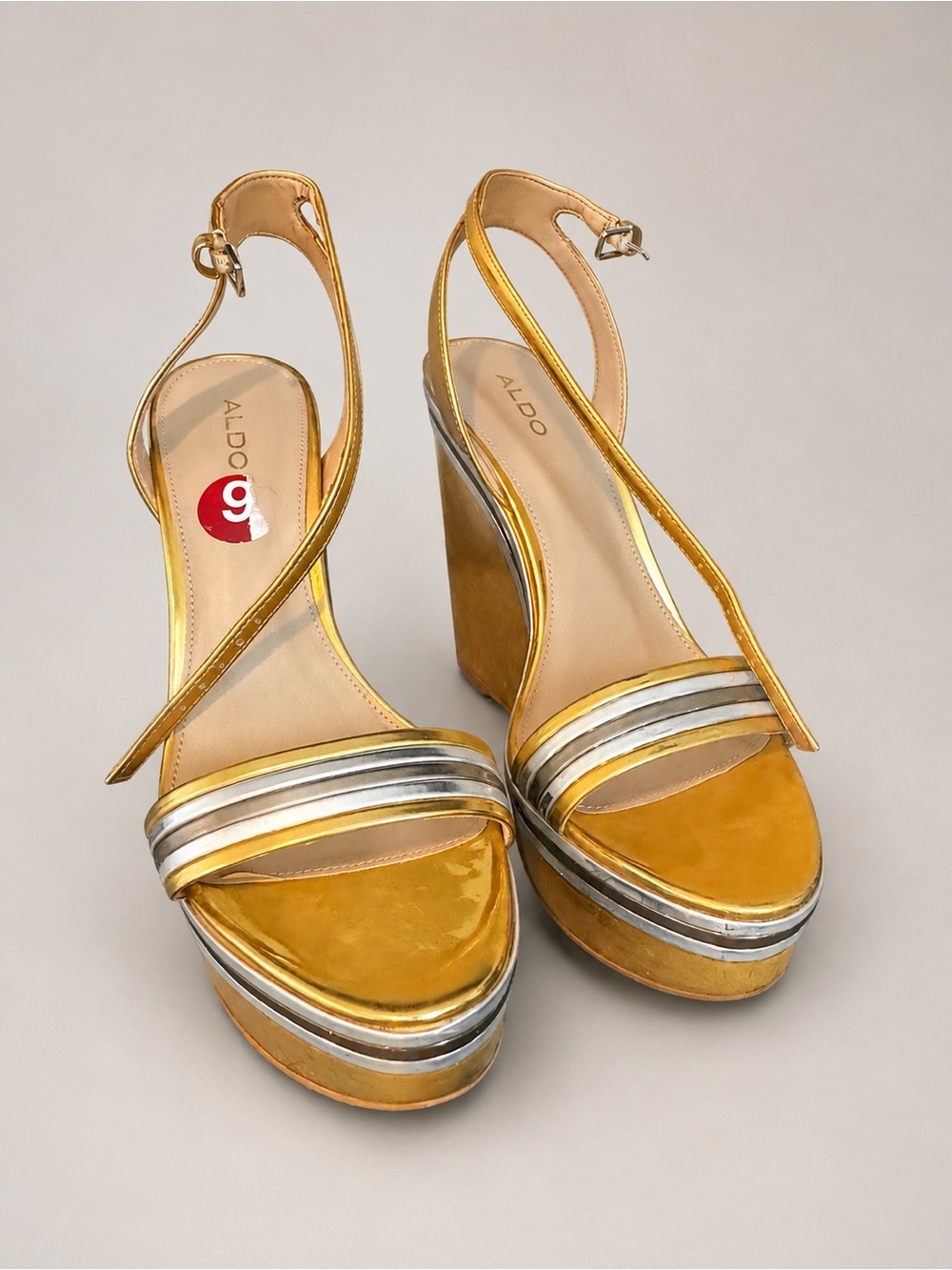 ALDO Mustard Yellow and Silver Platform Wedge Sandals